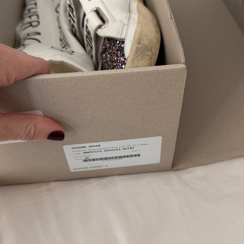 Worn 2x Golden Goose White and Navy Sneakers - Picture 6 of 7